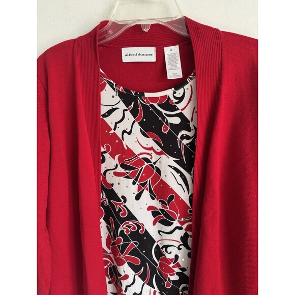 Alfred Dunner Red & Black Floral Rhinestones 2 pc connected top & cardigan M - Picture 10 of 12